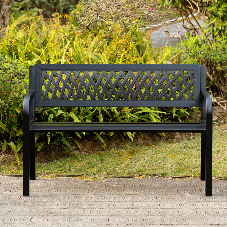 Black metal 2025 patio bench